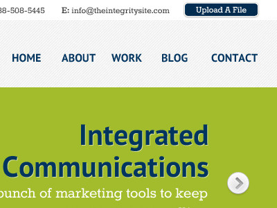 Working on the new site for Integrity Marketing blue green grey menu slider texture