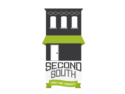 Second South- Logo and 1920's Building. black building green retro