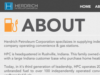 In Progress: Herdrich Petroleum Website gas icons orange shadows texture