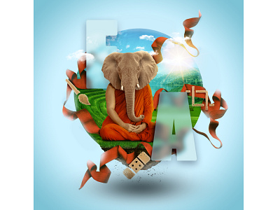 Elephant Man collage elephant glass man