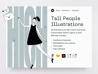 Tall People Illustrations 18design character clean clean ui email girl hero high illustration interface landing mail main minimalism people svg tall ui uidesign vector