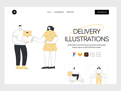 Delivery Illustrations 18design character clean clean ui colorful colors delivery delivery app delivery service food delivery food delivery service hero illustration interface minimalism tracking typography ui uidesign vector