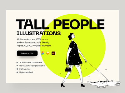 Tall People Illustrations 18design black white character clean clean ui crocodile girl girl illustration illustration interface market marketplace minimalism shop shopaholic shopper shopping ui uidesign vector