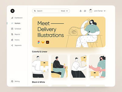 Delivery Illustrations 😍 18design calling character clean clean ui colorful colors dashboard dashboard ui delivery delivery app delivery status delivery truck illustration interface minimalism ui uidesign usability vector