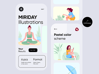 Miriday Illustrations 18design app application characters clean clean ui colorful colors download illustration hero illustration meditation meditation illustration minimalism stylish trendy ui uidesign yoga yoga illustration