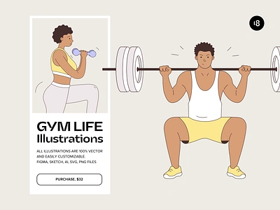 GYM LIFE Illustrations 18design barbell illustration barbell sport clean clean ui crossfit crossfit illustration gym gym illustration gymnasium illustration minimalism sport sport girl sport illustration sport men sports ui uidesign weight lifting