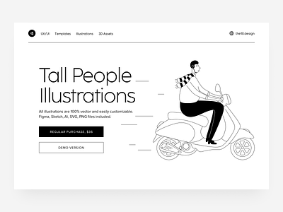 Tall People Illustrations 18design 2022 bike black and white clean clean ui courier delivery delivery app delivery food illustration minimalism new style stylish tall tall people trend 2022 trendy ui uidesign