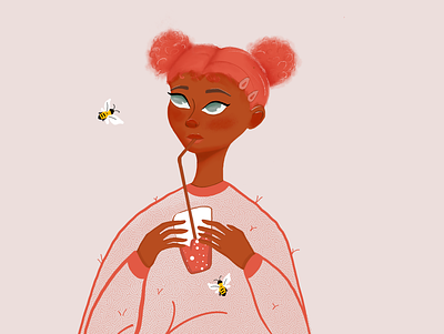 Illustration girl with juice girl with juice illustration ipad drawing orange illustration pink illustration procreate