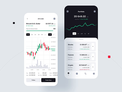 Investing & Trading Mobile App animation app bitcoin charts crypto crypto wallet cryptocurrency currency finance fintech forex trading graphs investment portfolio stocks trader ui ui animation ux wallet