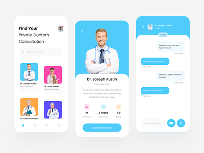 Doctor Consultation Mobile App Exploration android android app android app design app application call chat consultation design doctor health health app ios medical minimal online simple ui ux videocall