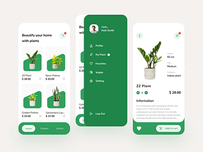 Plant Shop App Exploration android android app android app design app application card card ui design flower green mobile app mobile ui nature plant plants product shop shopping app simple ui