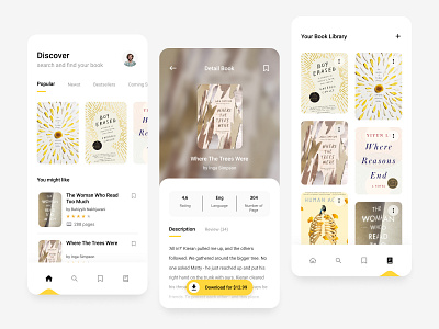 Bookstore Mobile App Exploration android android app android app design app app design books bookstore card clean design mobile reading reading app simple ui yellow