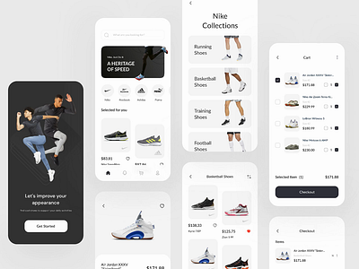 Shoes Online Shop Mobile Apps 👟 - Animation android app android app design animation app button card clean design ecommerce ecommerce app flutter mobile mobile app mobile app design navbar principle shoes shoes app shoes store app simple