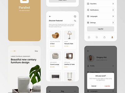 Parabot UI KIT Animation android app android app design animation animations app design furniture furniture app furniture design furniture shop interior mobile mobile app mobile design mobile ui online shop online store principle prototype ui