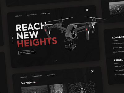 Drone Services Company Website 2020 trend concept dark dark theme dark ui design desktop desktop design drone flat landing service typogaphy ui ux web web app web design website website design