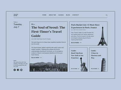 Travel Diary Concept 2020 trend blog diary flat monochrome travel traveling ui ux web web design webdesign website website design