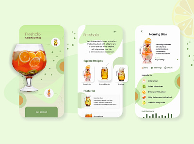 Freshalo Alkaline Drinks alkaline app branding design drinks flat fruits health illustrator logo minimal recipies ui ux