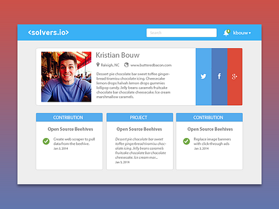 Profile Mockup blue cards clean grid links minimal profile social ui ux web design