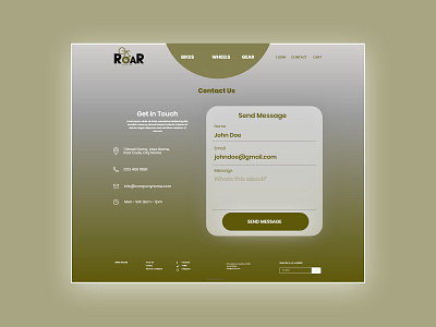 Roar Cycles - Contact Us Page contact us design page ui ux web