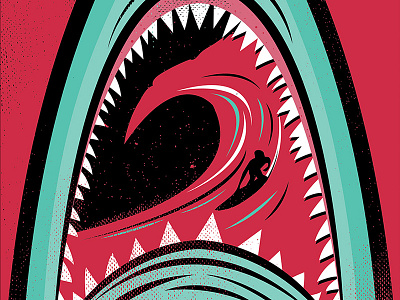 Surfer Blood Poster illustration poster shark surf wave