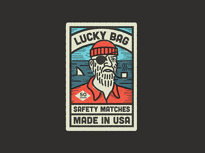 Lucky Bag Safety Matches fisherman illustration logo matchbox matches retro sailor sea usa vintage