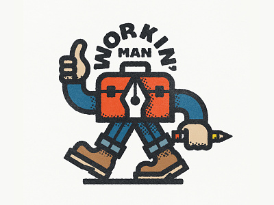 Workin' Man boots character halftone handyman illustration jeans pen tool retro thumbs up toolbox work