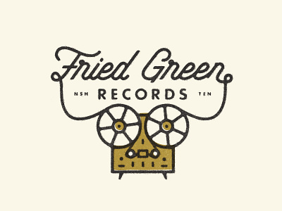 Fried Green Records logo music record reel retro script vintage