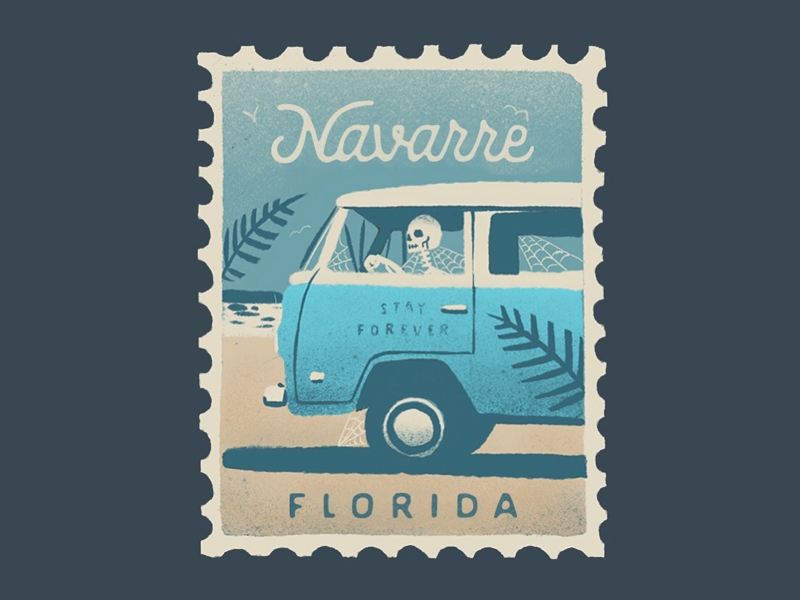 Navarre, FL illustration vintage sand procreate stamp skeleton vw vacation beach