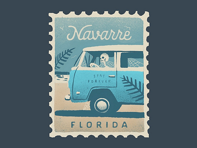 Navarre, FL beach illustration procreate sand skeleton stamp vacation vintage vw