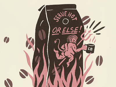 Serve Hot bag beans branding coffee devil fire flames hand lettering hot illustration lettering packaging