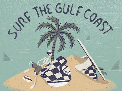 Surf the Gulf beach hand lettering island palm tree procreate sharks shoes skeleton skull surf lettering texture vans
