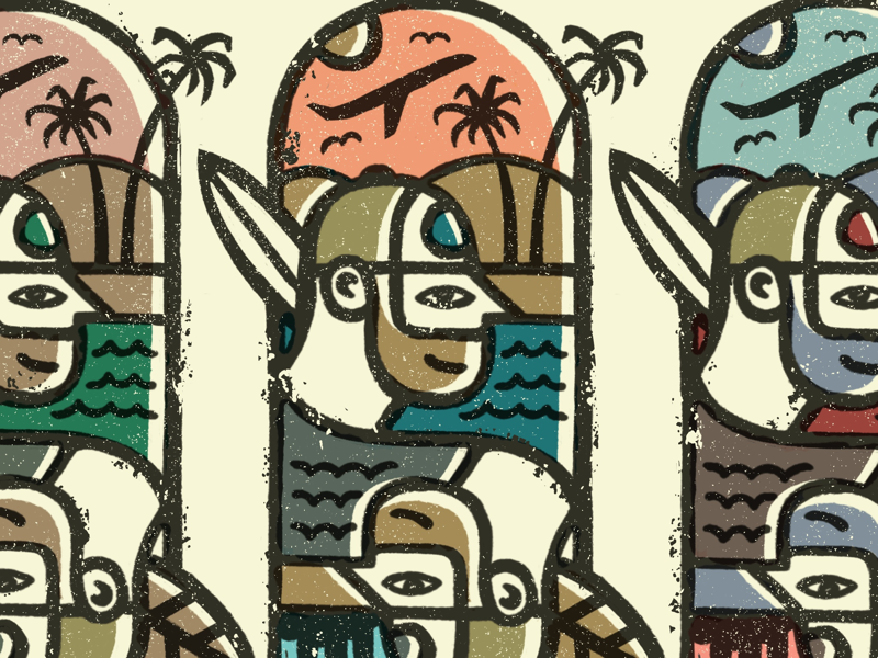LA to L.A. palm thick lines texture bold portrait face flight travel illustration
