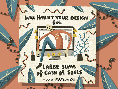 Cash & Souls ad dark illustration leaves lettering skull snakes workflow workspace