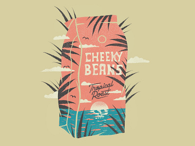 Tropical Beans branding coffee coffee bag illustration island lettering ocean package procreate skull sun sunset