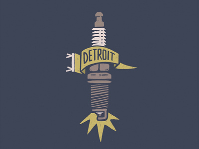 Spark automotive banner detroit fire gritty hand drawn lettering michigan motor city motown pennant procreate spark spark plug texture