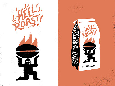 Hell Roast bean branding coffee creature cyclops doodle fire flame inktober lettering monster