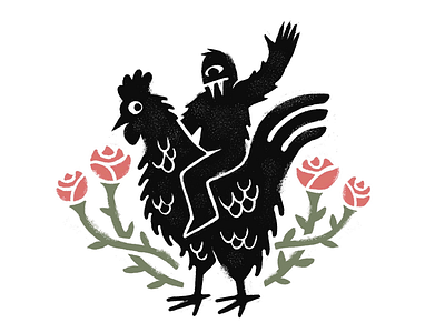 Cinco-Pollo-Inktobero chicken creature floral gritty illustration monster pollo ride roses simplistic texture