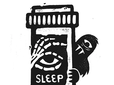 Sleep-in Pills creature drugs exhausted gritty handdrawn handdrawntype inktober pharma pharmacy pills procreate retrosupplyco rough skeleton sleep