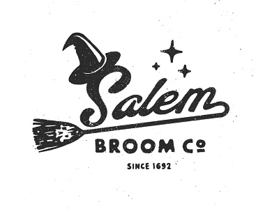 Salem Broom Co. branding halloween hat inktober logo procreate retro script skull texture vintage witch
