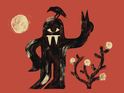 New brush, who dis? brush bush creature crow cyclops desert dry hot illustration jordo monster painting peace procreate sun