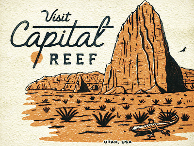 Visit Capital Reef lizard national parks old postcard rocks script texture utah vintage