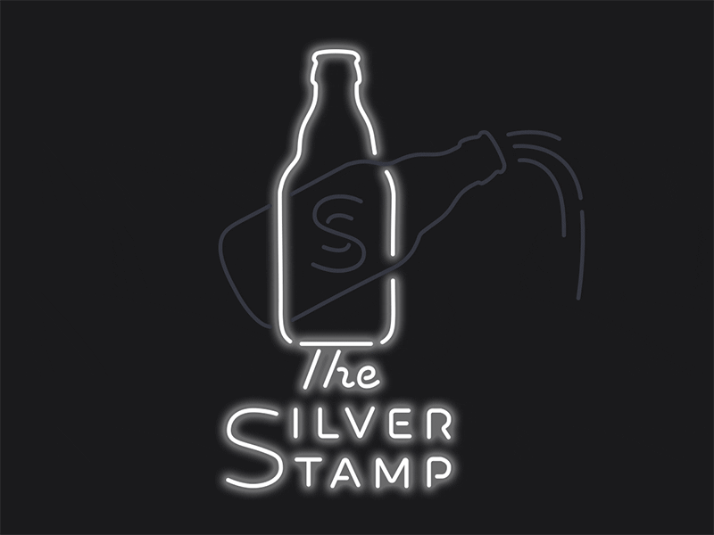 Silver Stamp Neon bar beer bottle branding gif las vegas logo neon nevada pub sign tavern
