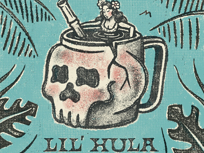 Lil' Hula Tiki Bar bar cocktail drinks handlettering hulagirl lettering process procreate retro retrosupplyco skull texture tiki tropical vintage
