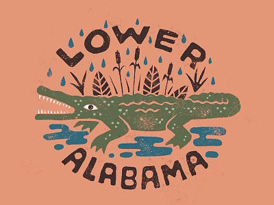 Lower Alabama alabama alligator badge foliage folk gator gulf gulf coast handlettering illustration rain simple southern texture