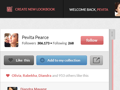 Lookbook comment fashion follow interface lookbook profile rnwy social media ui user ux