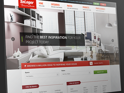 Home Decoration Site clean decoration furniture header homepage interface red search slideshow sofa ui ux web web design web interface website wip