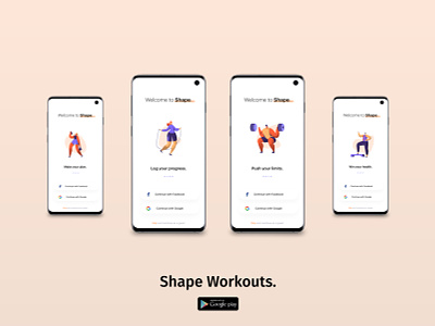 Shape Workouts - Login / Sign Up app client management dailyui google apps gym login screen minimal onboarding sign up ui ux vectors weightlifting
