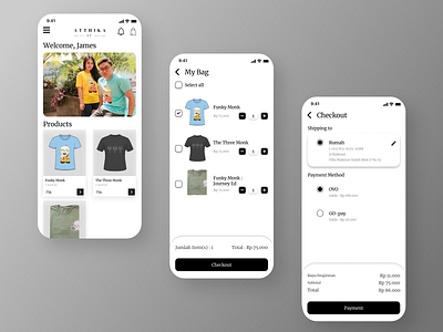 Atthika.Co Mobile Application Mockups clean ui e commerce mobile ui modern non profit organization shirts shop