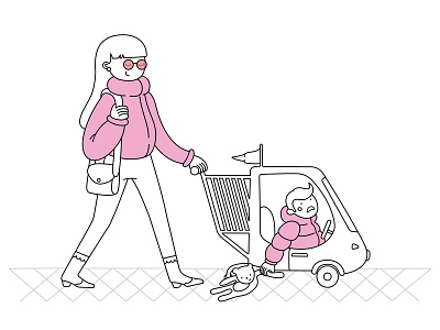 happy mum flatillustration illustration sadkid shopping