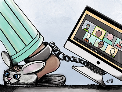 Ball and Chain cartoon editorial art illustration